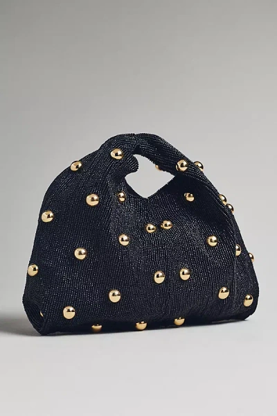 By Anthropologie Studded Beaded Satchel Bag In Black