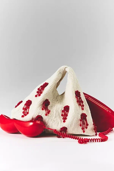 By Anthropologie Studded Beaded Satchel Bag In White