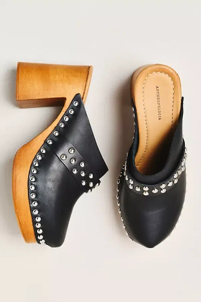 By Anthropologie Studded Block-heel Clogs In Black