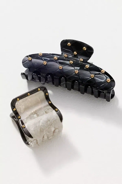 By Anthropologie Studded Hair Claw Clips, Set Of 2 In Gray