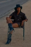 By Anthropologie Studded High-heel Western Ankle Boots In Blue