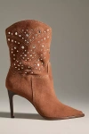 By Anthropologie Studded High-heel Western Ankle Boots In Brown