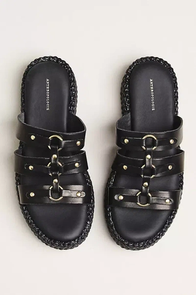 By Anthropologie Studded Multi-strap Slide Sandals In Black