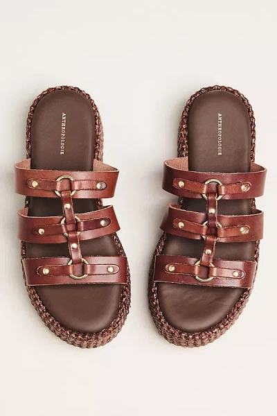 By Anthropologie Studded Multi-strap Slide Sandals In Brown