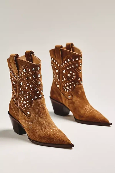 By Anthropologie Studded Western Boots In Brown