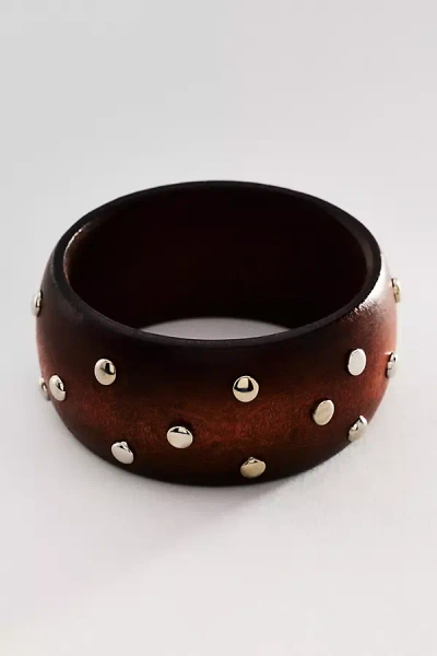 By Anthropologie Studded Wood Bangle Bracelet In Brown
