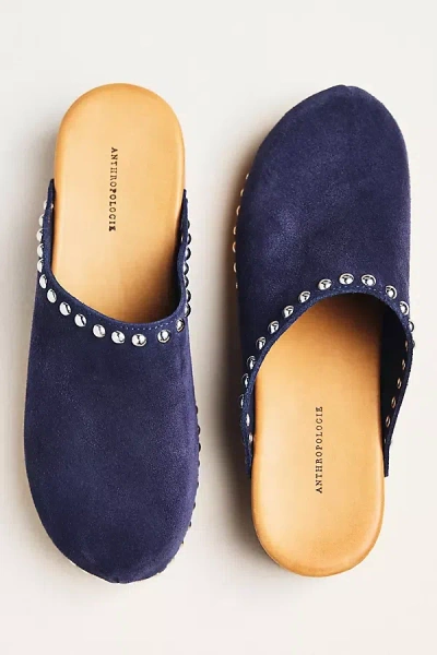 By Anthropologie Studded Wood-bottom Clogs In Blue