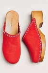 By Anthropologie Studded Wood-bottom Clogs In Red