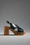 By Anthropologie Studded Wood-bottom Platform Sandals In Black