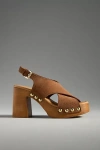 By Anthropologie Studded Wood-bottom Platform Sandals In Brown