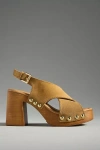 By Anthropologie Studded Wood-bottom Platform Sandals In Brown