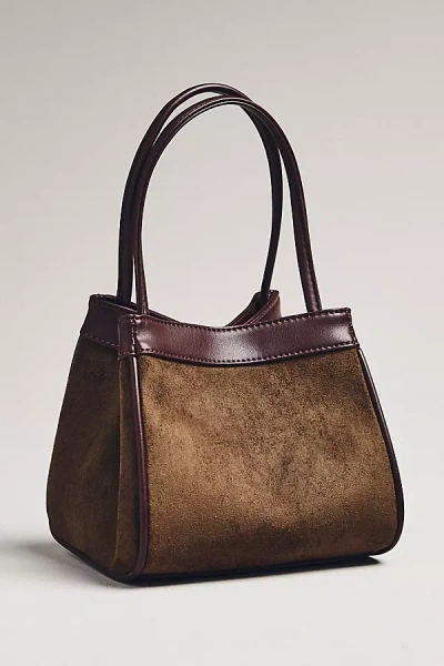 By Anthropologie Sueded Two-tone Bucket Bag In Green