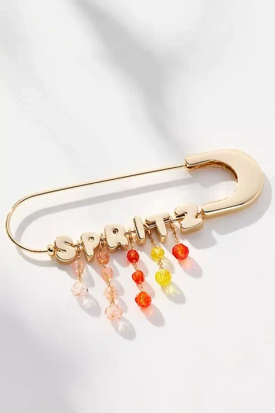 By Anthropologie Summer Bubble Letter Safety Pin Brooch In Orange