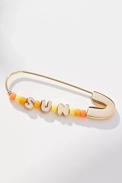 By Anthropologie Summer Bubble Letter Safety Pin Brooch In Yellow