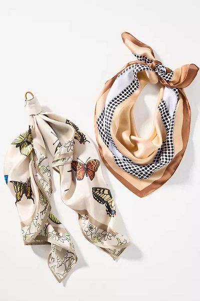 By Anthropologie Summer Fruits Printed Hair Scarves, Set Of 2 In Sand