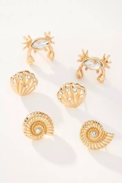 By Anthropologie Summer Icon Post Earrings, Set Of 3 In Gold