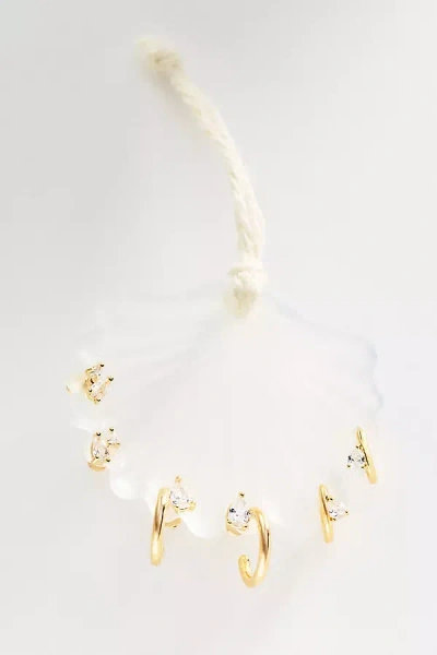 By Anthropologie Summer Shell Crystal Earrings, Set Of 3 In White