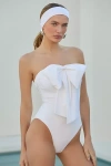 By Anthropologie Suzanna Strapless Bow One-piece Swimsuit In White