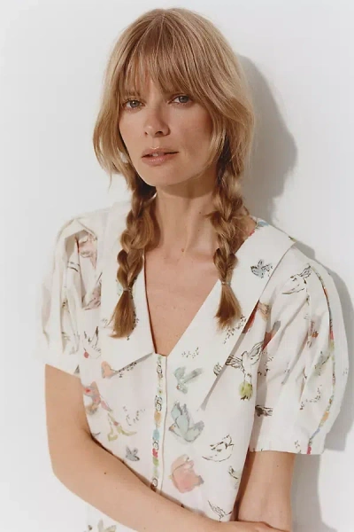 By Anthropologie Swan Gossip X Anthropologie Cotton Puff-sleeve Collared Blouse