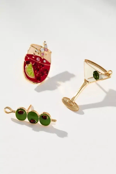 By Anthropologie Sweet Treat Brooches, Set Of 3 In Green