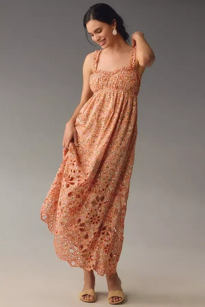 By Anthropologie Sweetheart Babydoll Maxi Dress In Orange