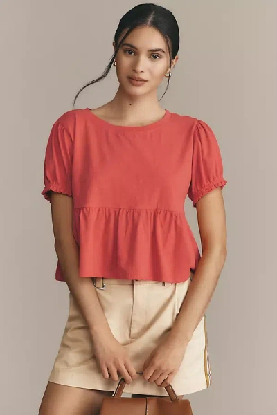 By Anthropologie Swingy Puff-sleeve Tee In Orange