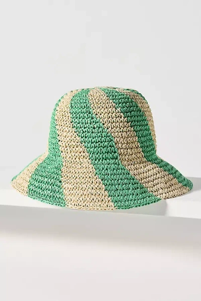 By Anthropologie Swirl Stripe Woven Bucket Hat In Green