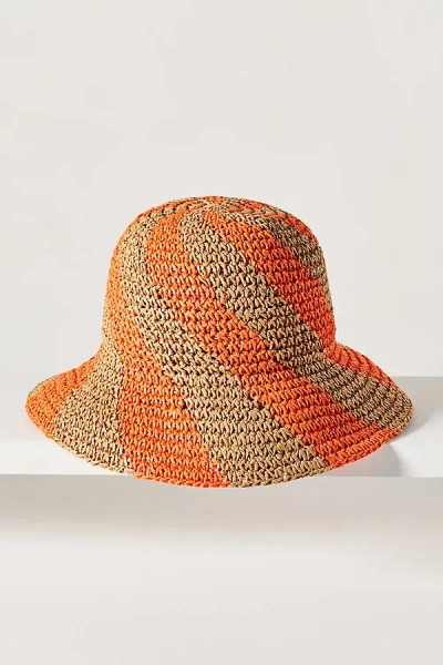 By Anthropologie Swirl Stripe Woven Bucket Hat In Orange