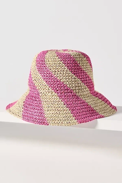 By Anthropologie Swirl Stripe Woven Bucket Hat In Pink