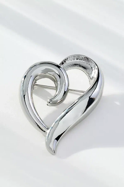 By Anthropologie Swirled Heart Brooch In Gray