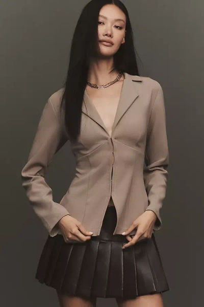 By Anthropologie Tailored Long-sleeve Blazer Top In Brown