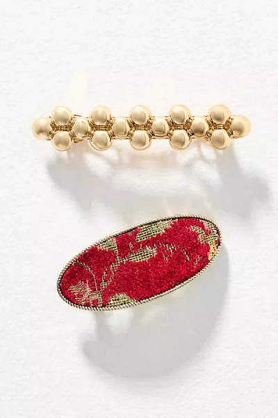 By Anthropologie Tapestry Barrettes, Set Of 2 In Red