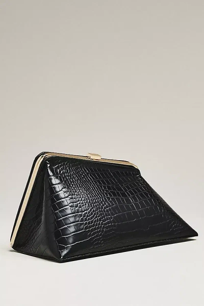 By Anthropologie Textured Croc Angular Hardware Clutch In Black