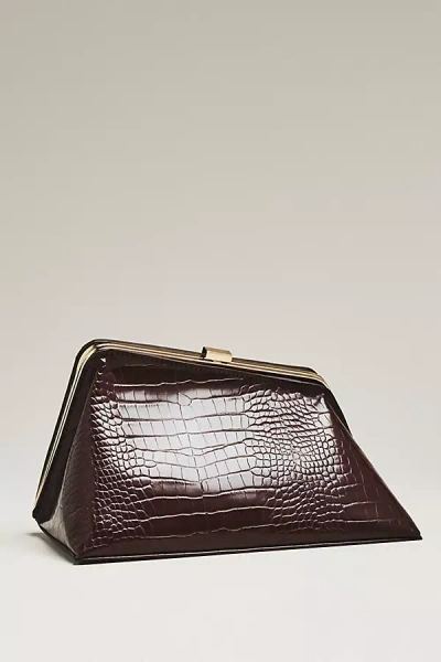 By Anthropologie Textured Croc Angular Hardware Clutch In Brown