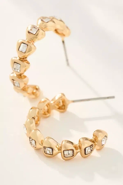 By Anthropologie Textured Crystal Hoop Earrings In Gold