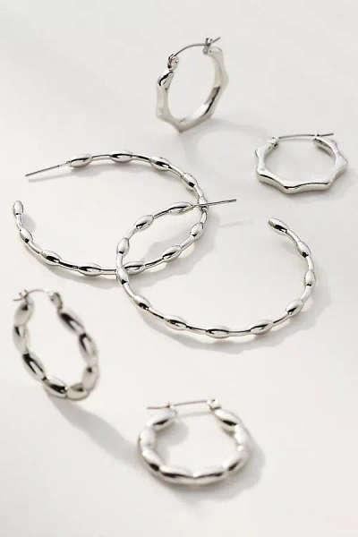 By Anthropologie Textured Hoop Earrings, Set Of 3