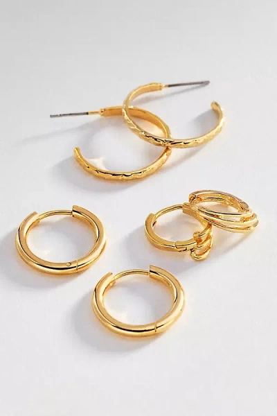 By Anthropologie Textured Hoop Earrings, Set Of 3 In Gold