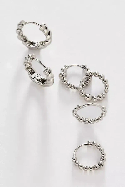 By Anthropologie Textured Hoop Earrings, Set Of 3 In Metallic