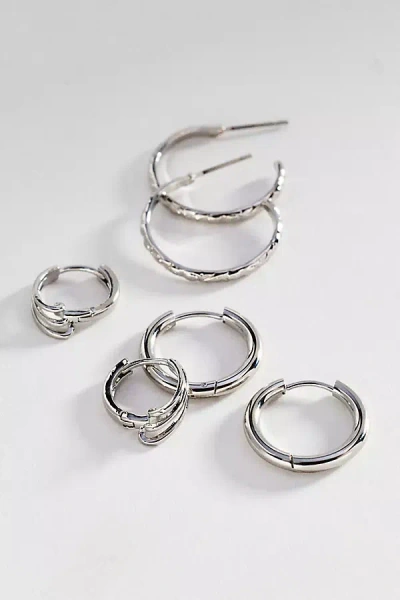 By Anthropologie Textured Hoop Earrings, Set Of 3 In Silver