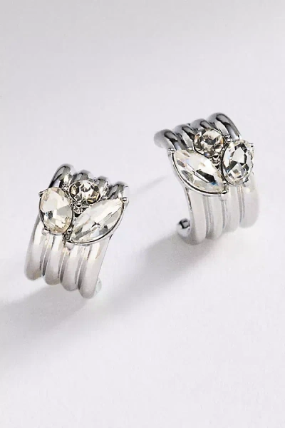 By Anthropologie Textured Huggie Earrings In Silver