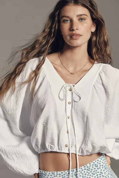 By Anthropologie Textured Long-sleeve Batwing Blouse In Metallic