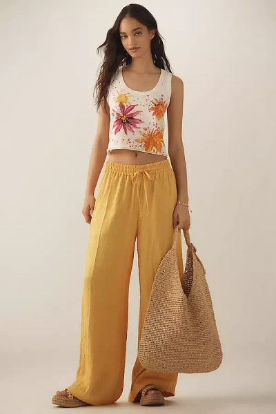 By Anthropologie Textured Satin Pull-on Pants In Gold