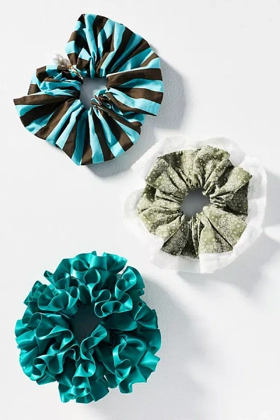 By Anthropologie Textured Scrunchies, Set Of 3 In Green