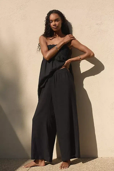 By Anthropologie The Aubrey Smocked Linen Pants In Black