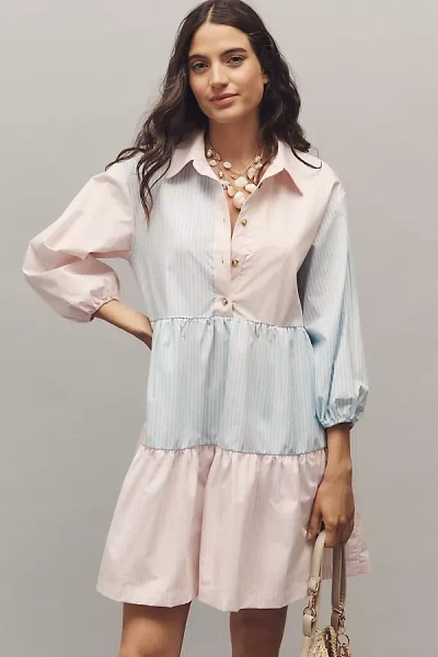 By Anthropologie The Bettina Tiered Shirt Dress By Maeve: Stripe Mix Mini Edition