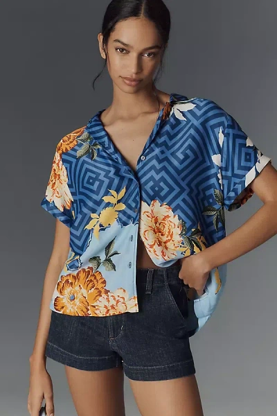 By Anthropologie The Brenna Short-sleeve Buttondown Shirt In Blue