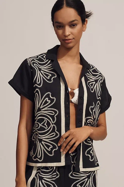 By Anthropologie The Brenna Short-sleeve Buttondown Shirt: Linen Edition