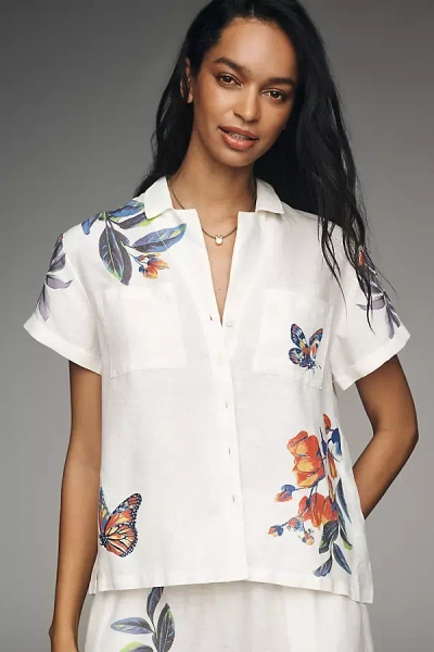 By Anthropologie The Brenna Short-sleeve Buttondown Shirt: Linen Edition In White