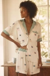 By Anthropologie The Briar Piped Pajama Shirt: Short-sleeve Edition In Neutral