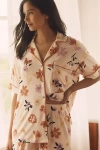 By Anthropologie The Briar Piped Pajama Shirt: Short-sleeve Edition In Sand
